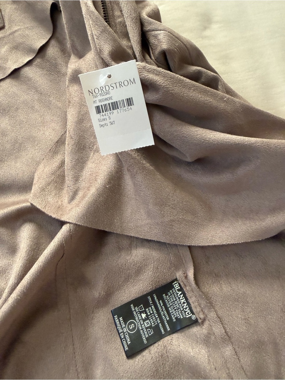 Blank NYC Taupe Draped Leather Open Front Jacket - Picture 4 of 4